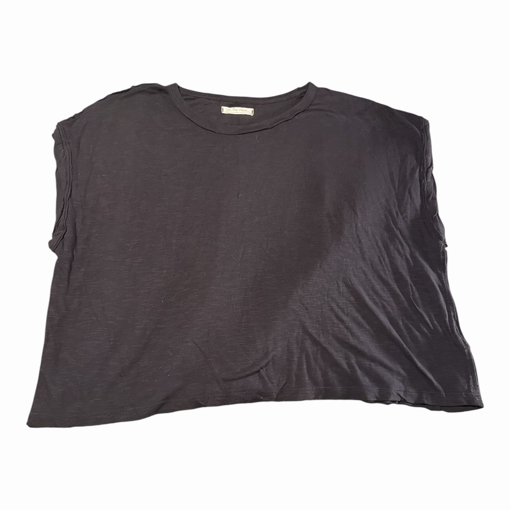 We The Free Free People You Rock Tee Boxy Crop Black Slub T Shirt Black Xl